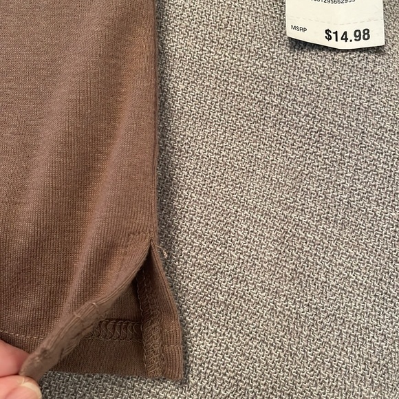 NWT KAREN SCOTT Pullover Top Brown with Stripes Accents - Picture 6 of 7